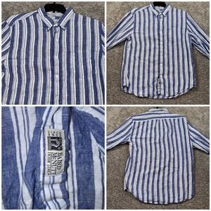J.Crew Baird McNutt Irish Linen Shirt Mens Slim Fit Striped Blue White Size XL